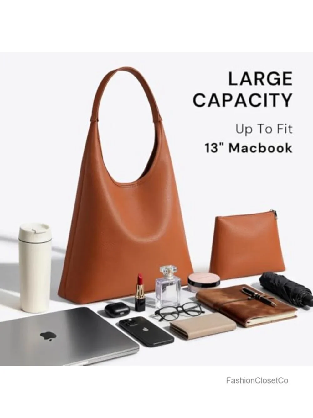 Large Slouchy Hobo Shoulder Bag, Vegan Leather Tote Purse, Fits Laptop